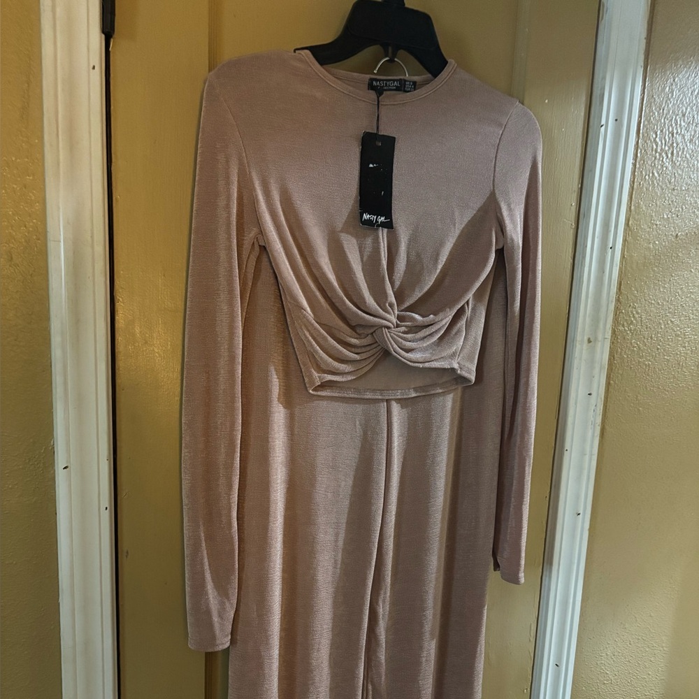 Nasty Gal Pink Ruched Long Sleeve Bodycon Dress